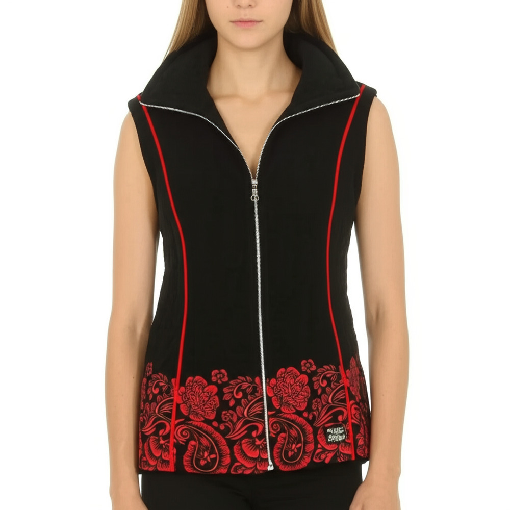 Icelandic Design Polar Fleece Vest Womens‎ XL Black Red Embroidery Nordic Scandi